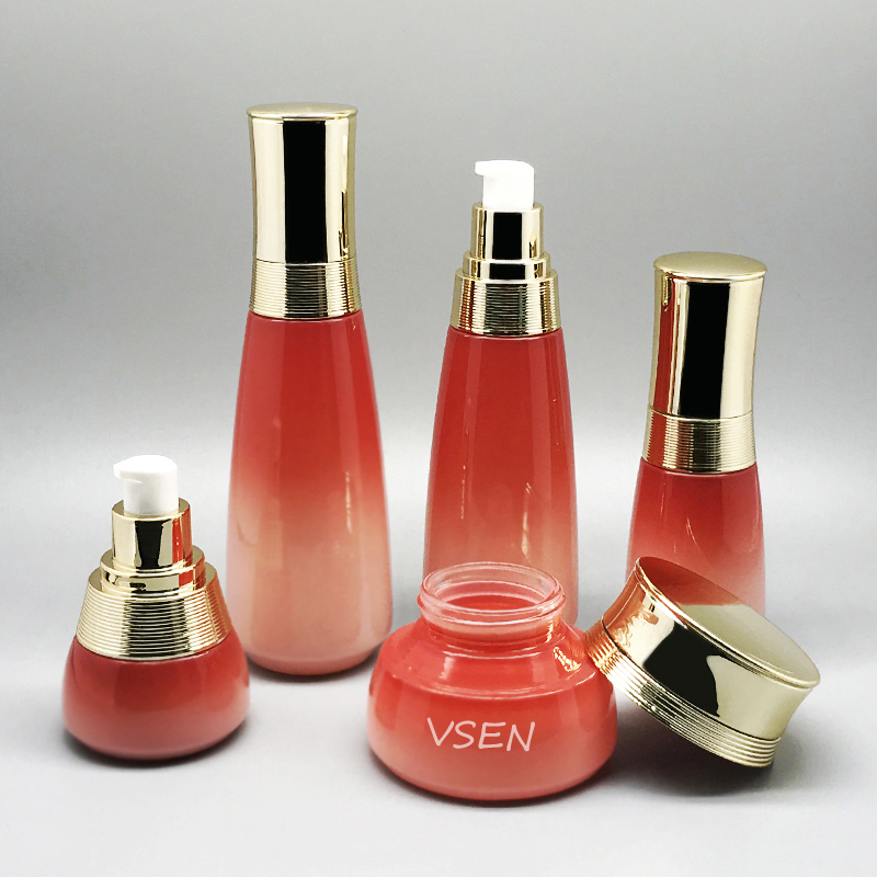 红色渐变化妆品套装玻璃瓶 化妆品包材瓶子乳液(图3)